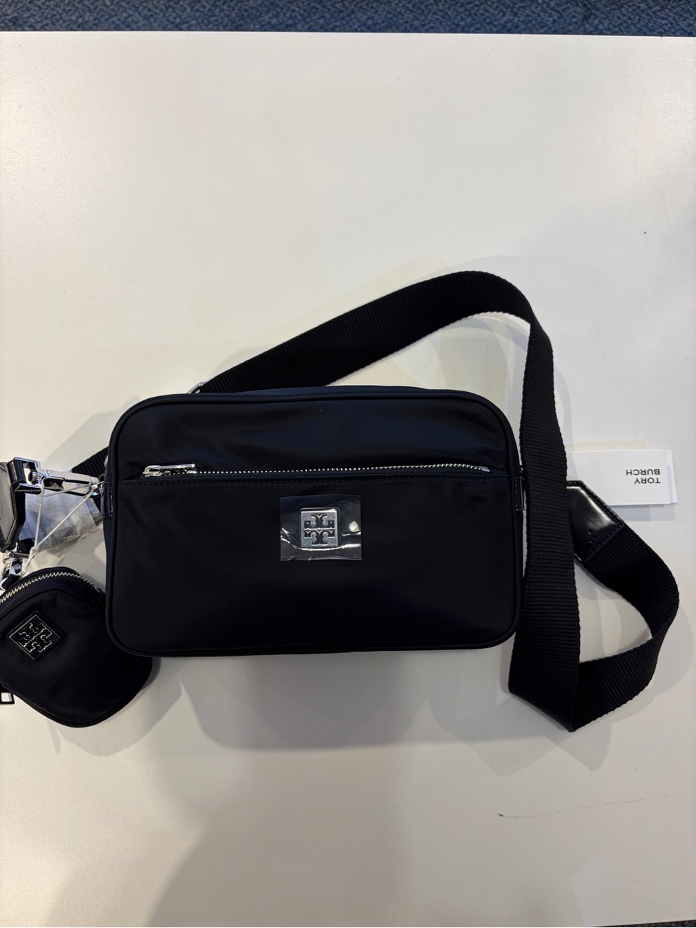 Tory Burch Virginia Black Nylon Shoulder Bag with Detachable Coin Pouch